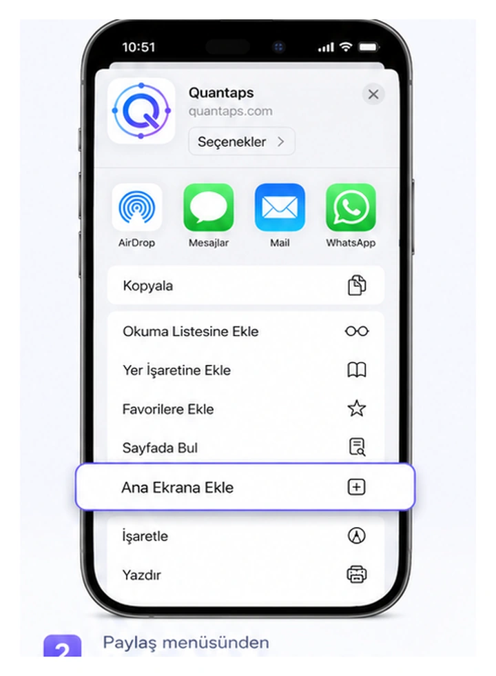 Safari paylaş menüsünde Quantaps