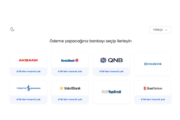 PayTR banka seçimi ekranı