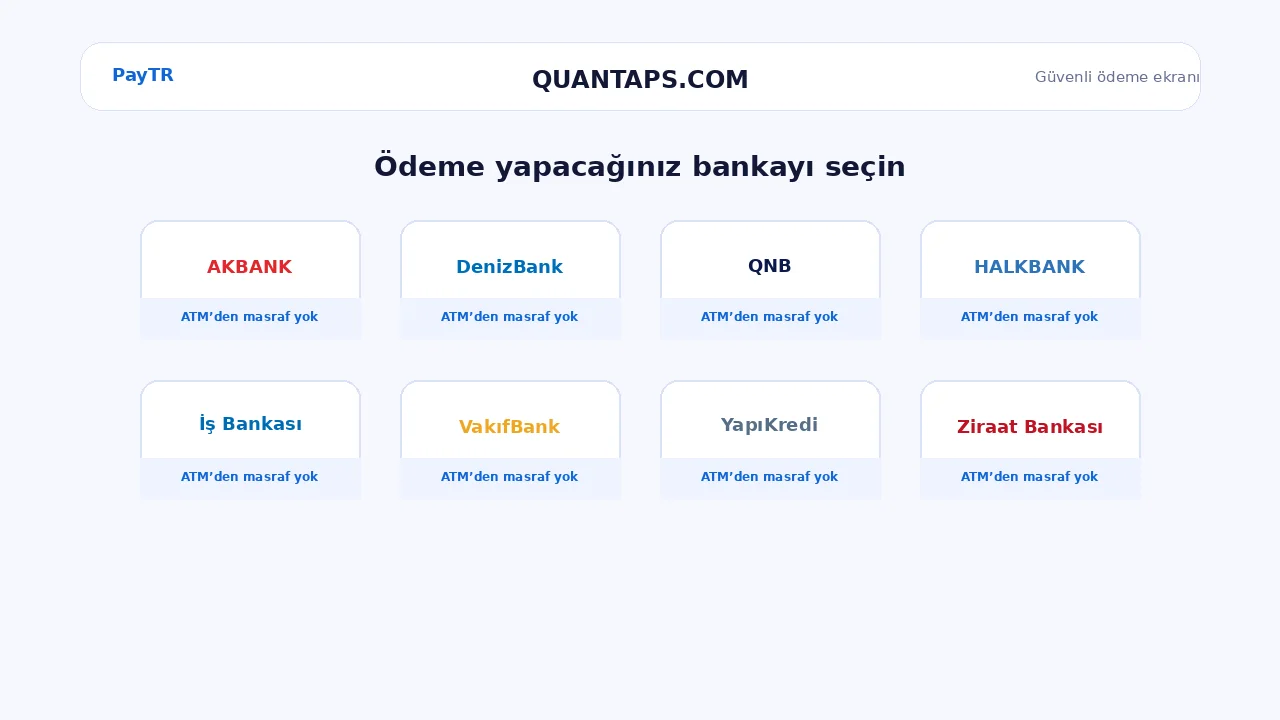 PayTR banka seçimi örnek ekranı