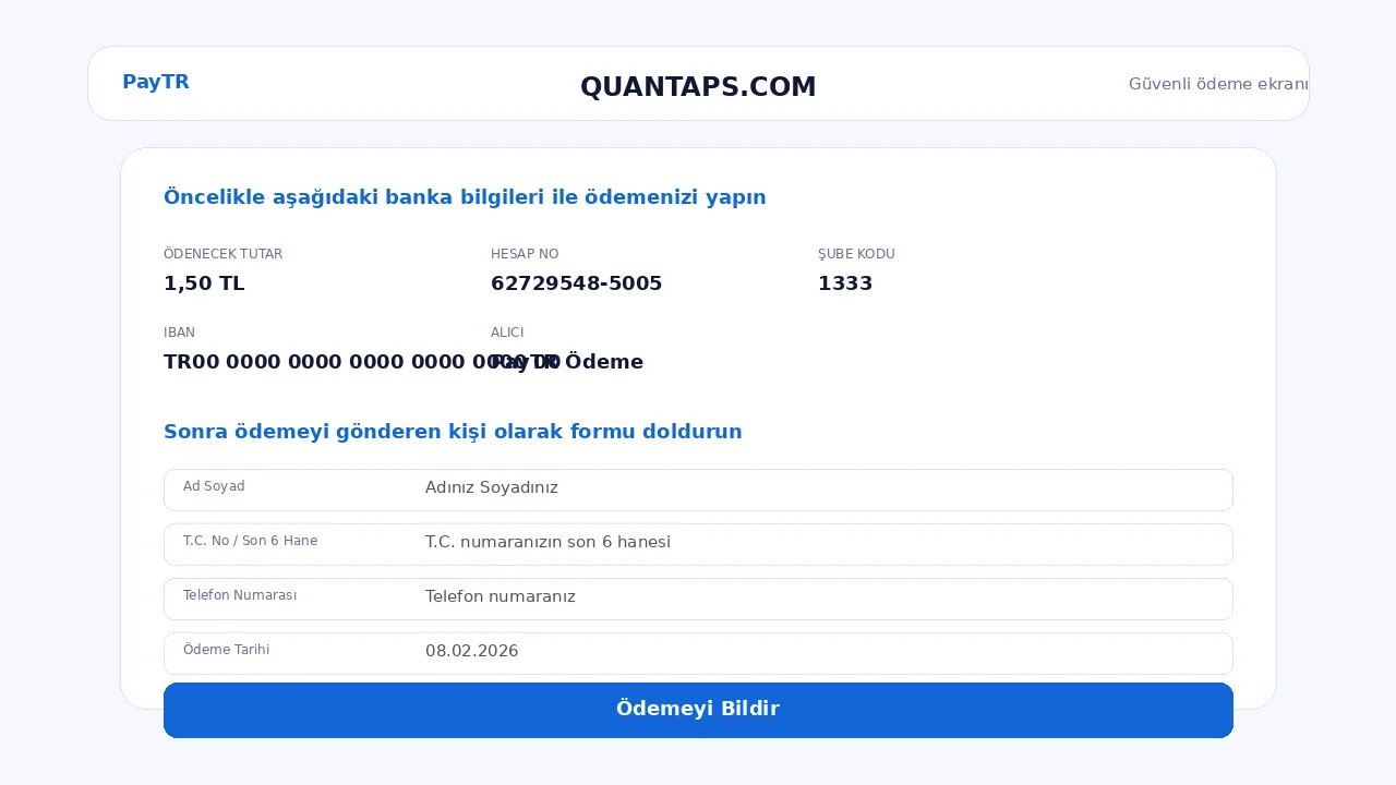 PayTR banka bilgileri ve ödeme bildirimi örnek ekranı