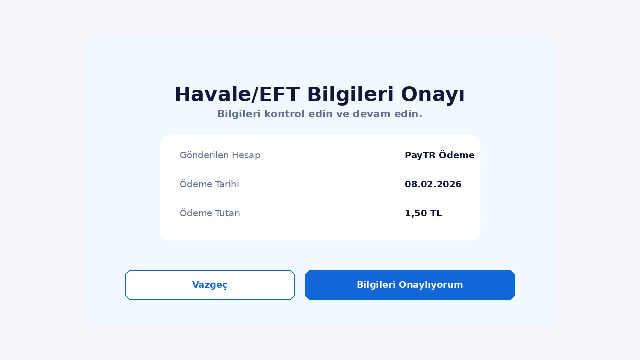 PayTR havale EFT bilgileri onay örnek ekranı