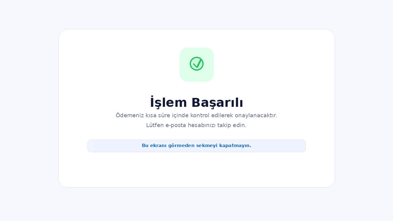 PayTR işlem başarılı örnek ekranı