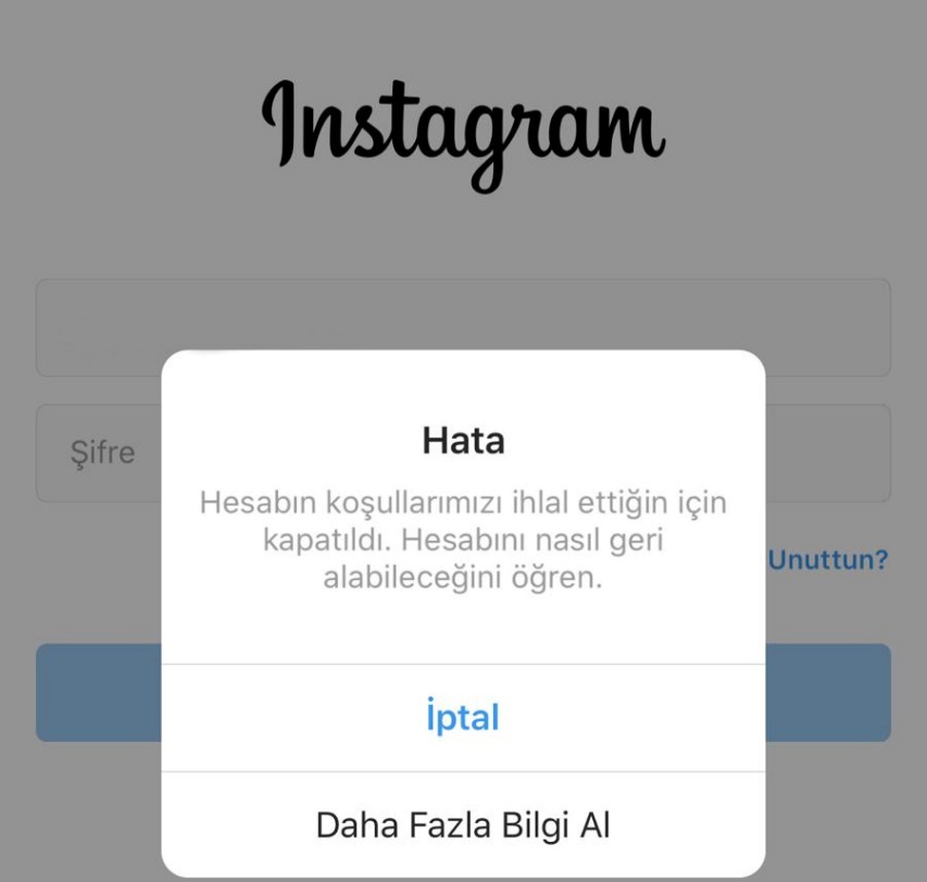 Instagram Hesabın Koşullarımızı İhlal Ettiği için Kapatılmıştır.